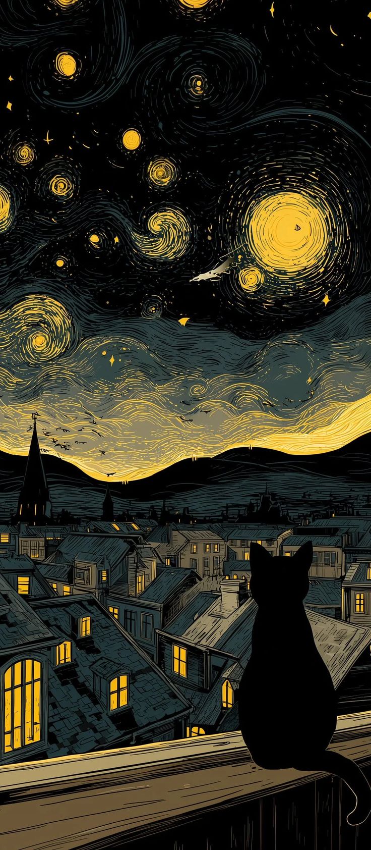 Starry Night Watcher - Fantasy metal wall art plate