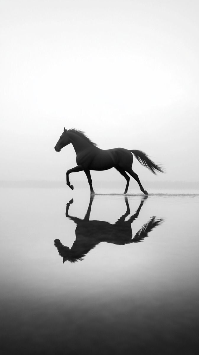 Black Horse Reflection - Animals/Nature metal wall art plate