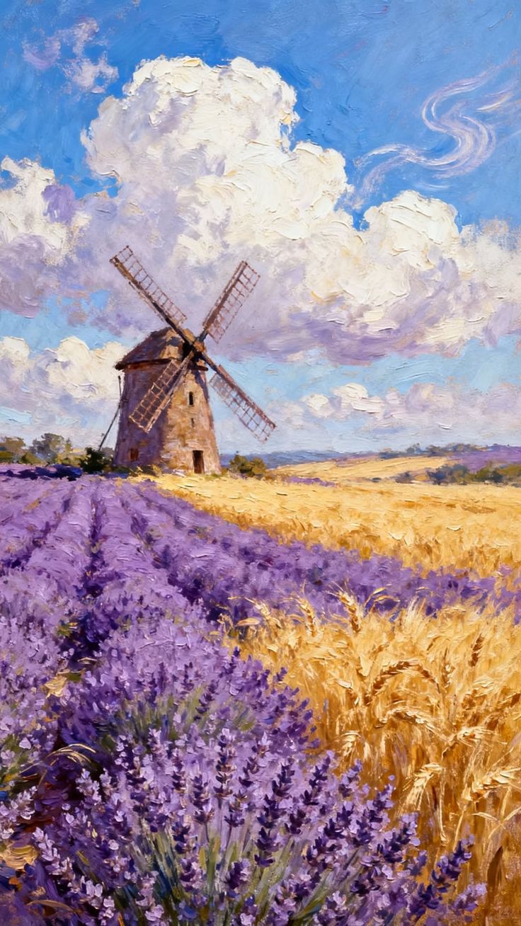 Lavender Windmill - Fantasy metal wall art plate