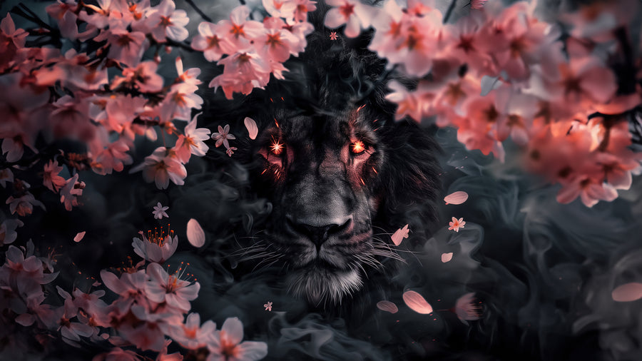 Sakura Shadow Lion - Animals/Nature metal wall art plate