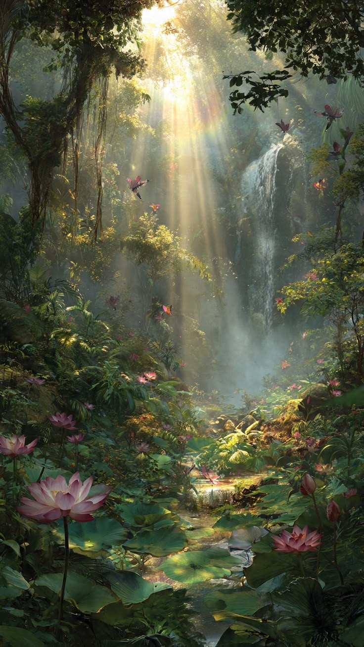 Enchanted Lotus Falls - Fantasy metal wall art plate