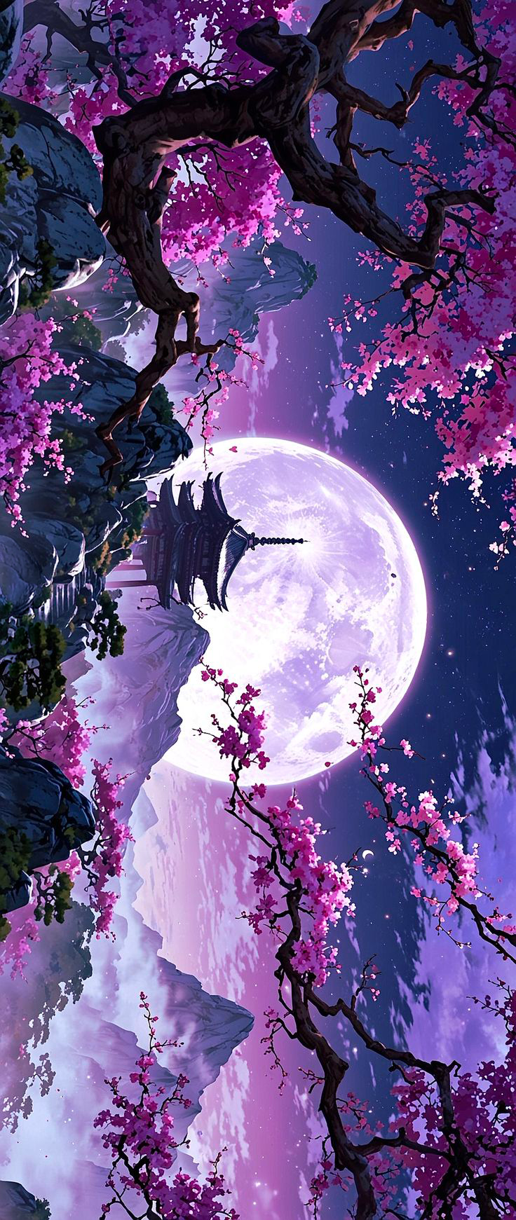 Moonlit Sakura Realm - Fantasy metal wall art plate