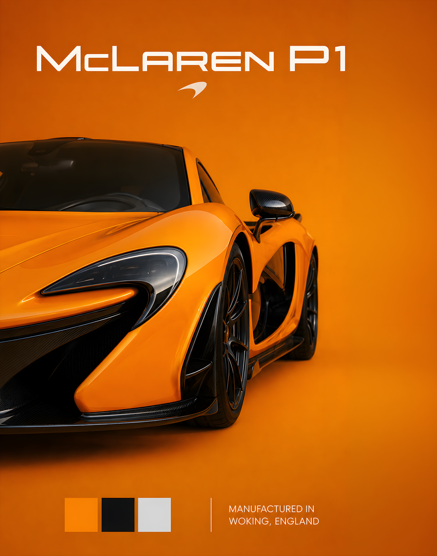 McLaren P1 – Woking Orange - Automotive metal wall art plate
