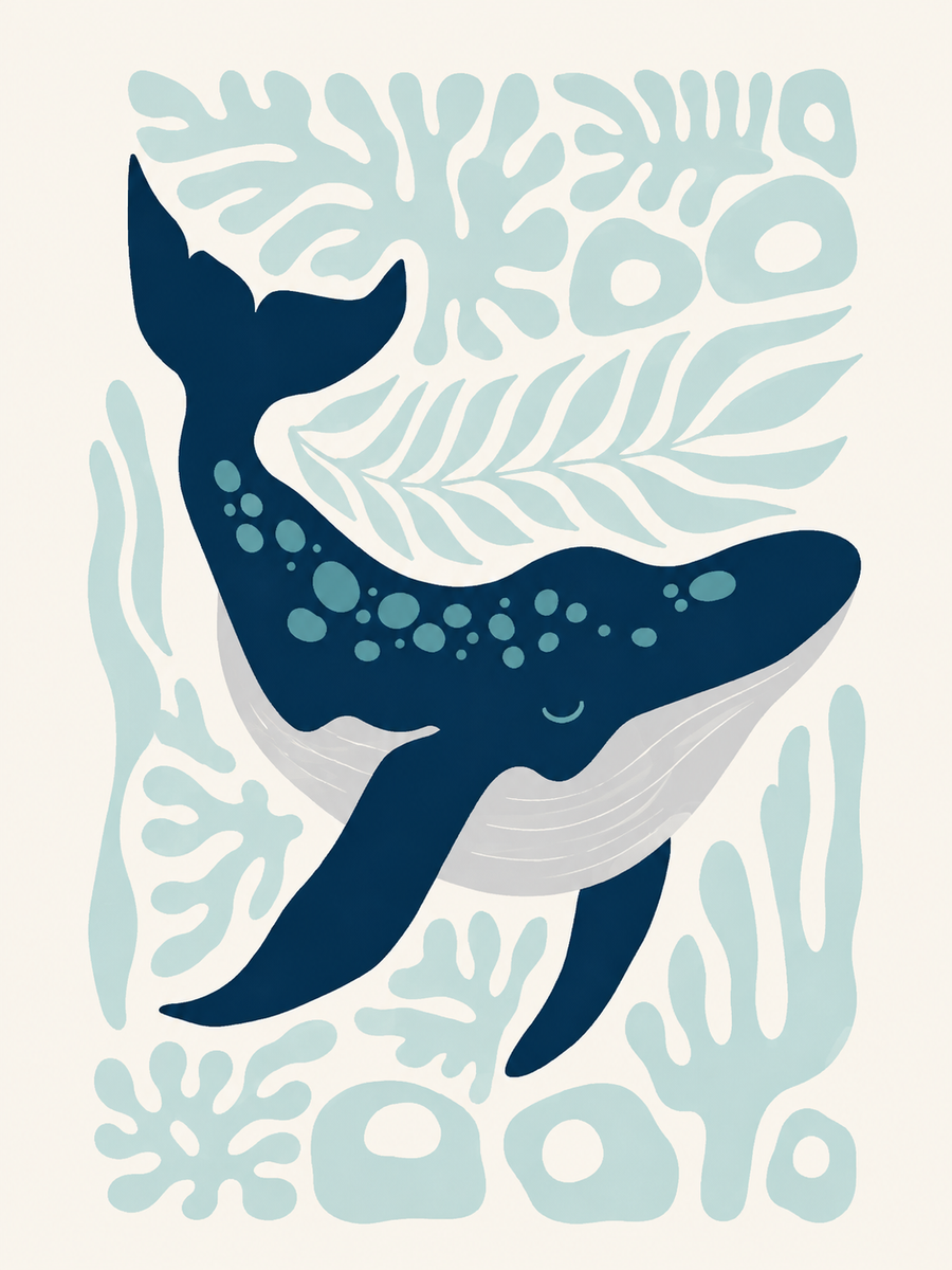 Blue Whale Garden - Animals/Nature metal wall art plate