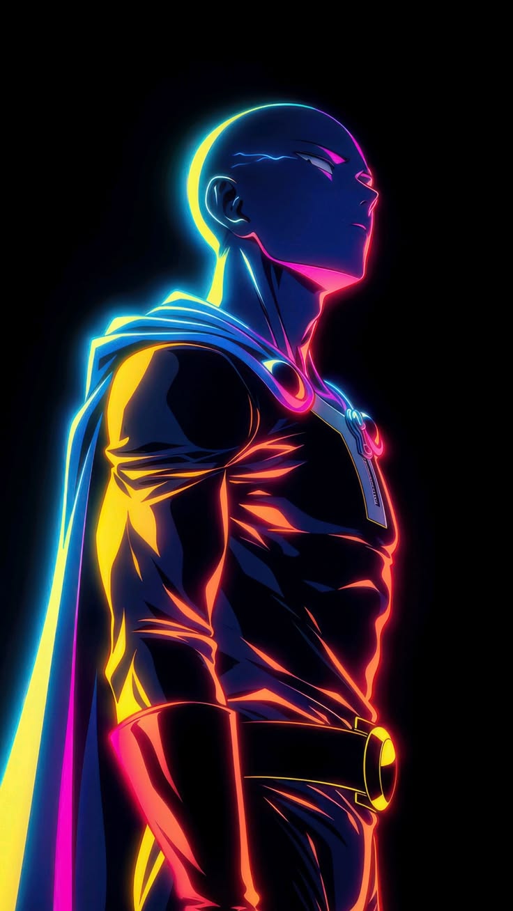 Saitama Neon Hero - Anime metal wall art plate