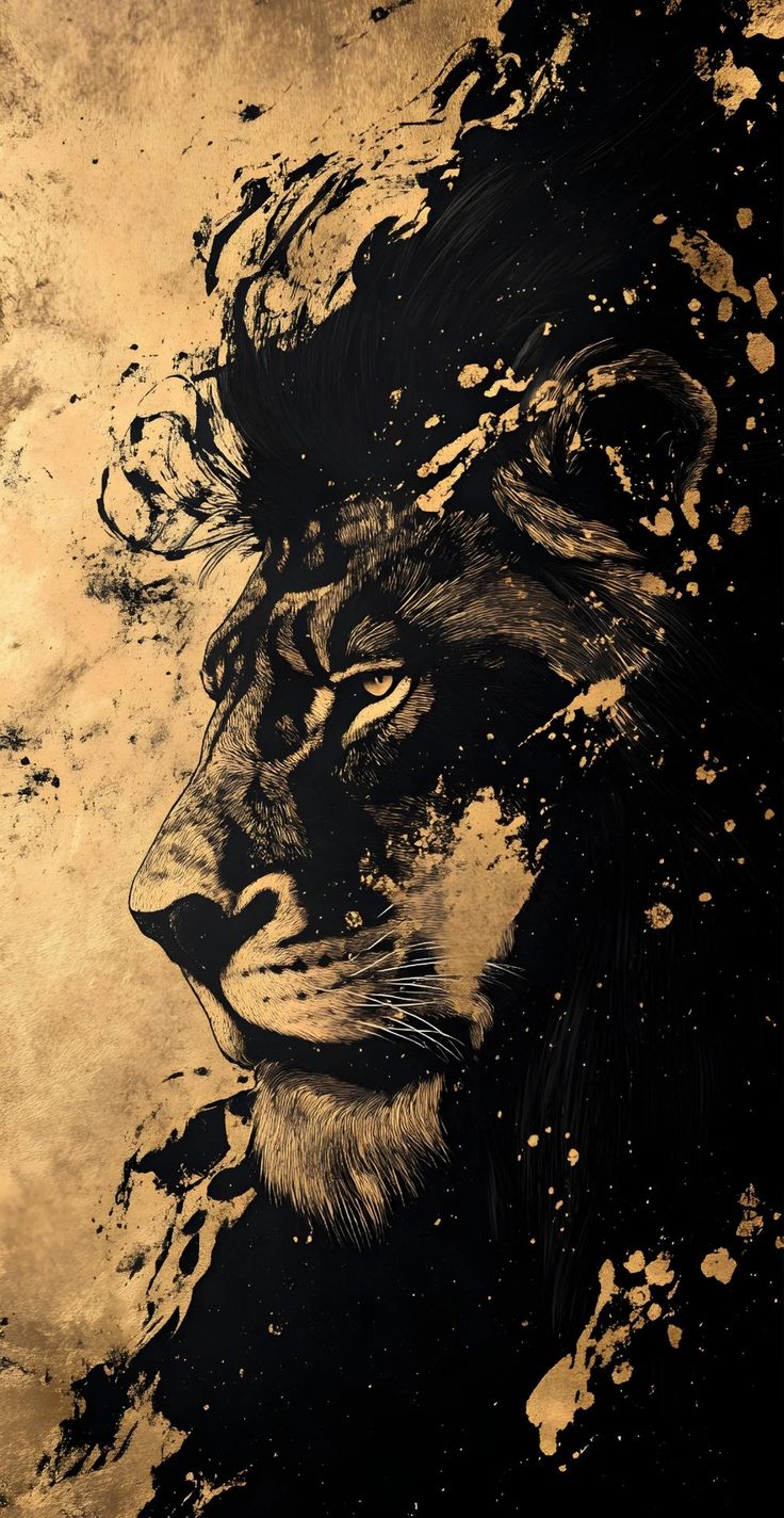 Golden Lion Portrait - Animals/Nature metal wall art plate