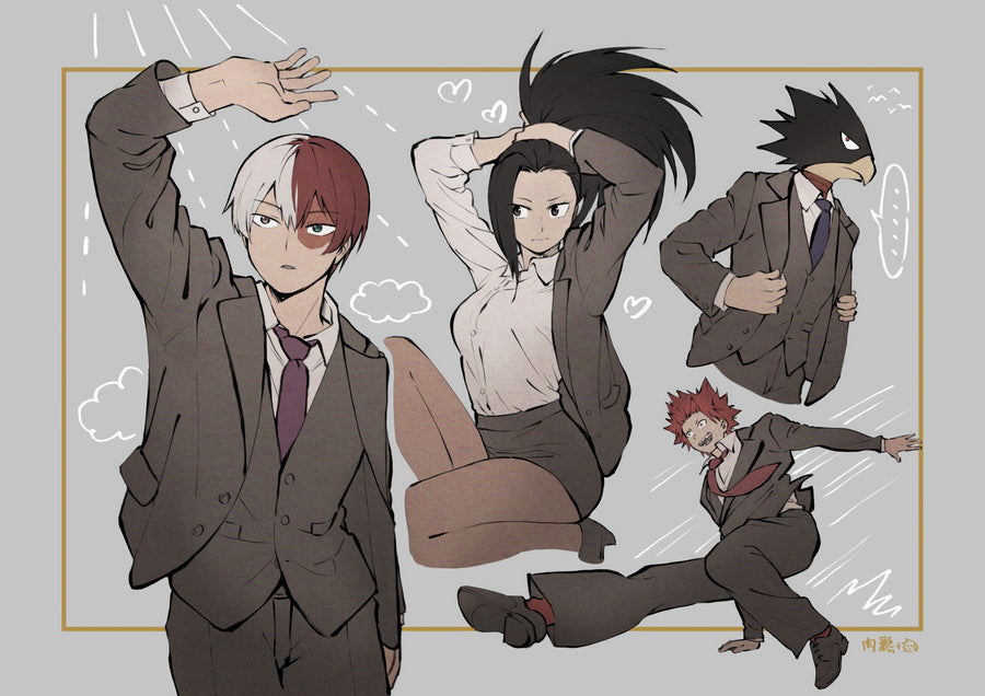 Class 1-A – In Suits - the boys drawn awkward and scruffy in ill-fitting suits, on a metal wall art plate