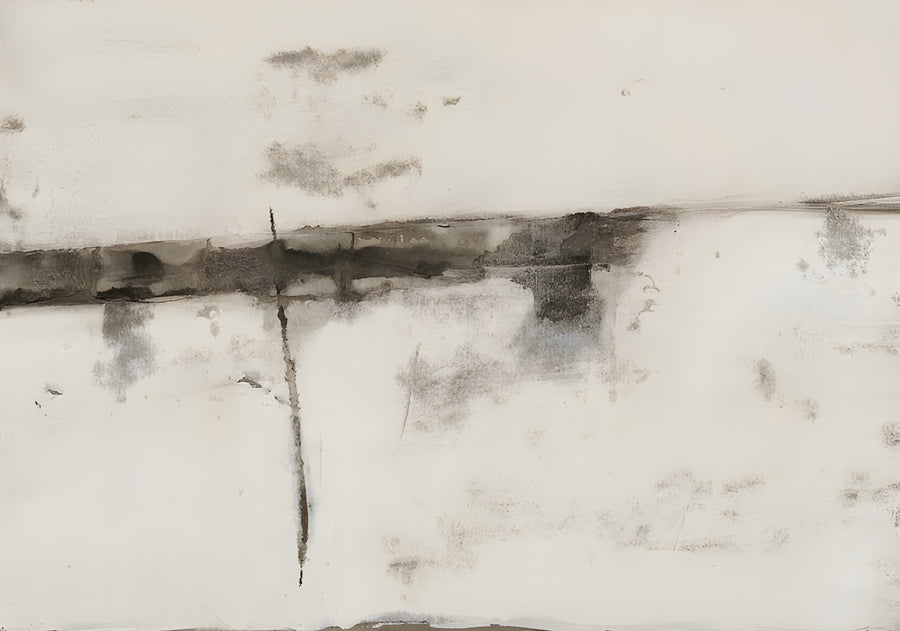 Grey Seam - a single grey seam running across an almost empty white field, on a metal wall art plate