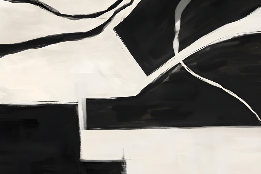 Hard Edge - black and cream blocks meeting at hard edges, one curve let in to break them, on a metal wall art plate