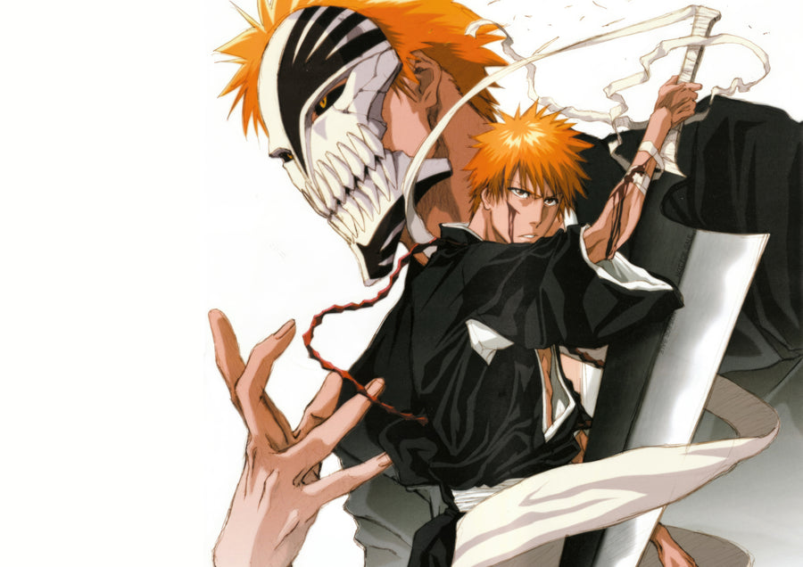 Ichigo Kurosaki – Back to Back - ichigo drawn twice, masked and unmasked, back to back, on a metal wall art plate