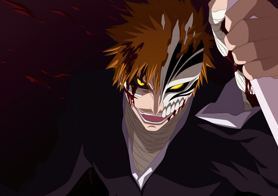 Ichigo Kurosaki – Grinning - ichigo grinning with the hollow mask half formed across his face, on a metal wall art plate