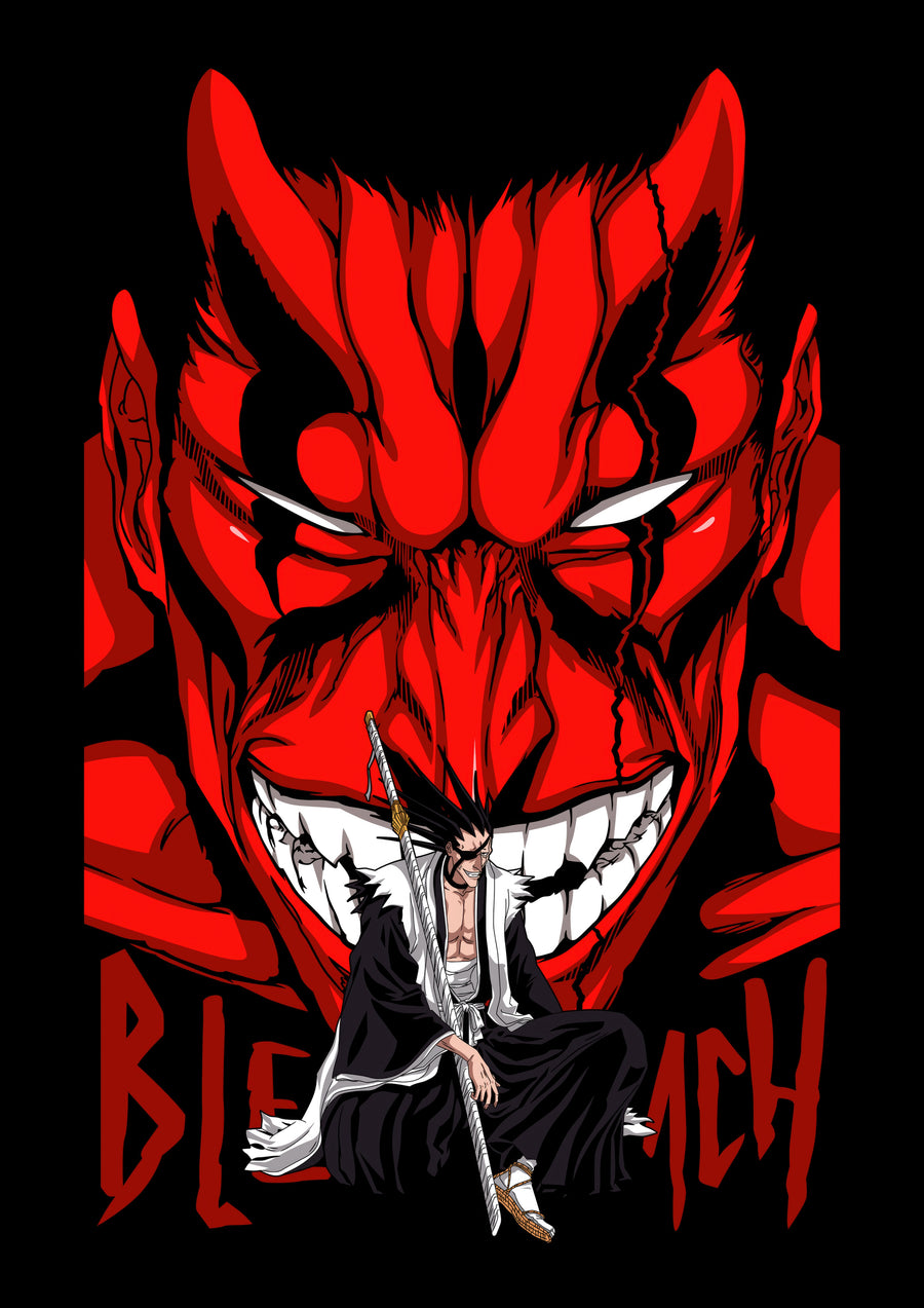 Ichigo Kurosaki – In Red 2 - ichigo small against an enormous red hollow face, on a metal wall art plate