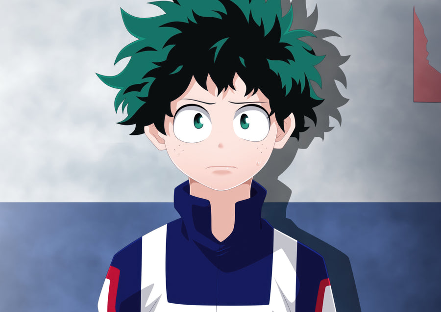 Izuku Midoriya – Portrait - deku in his school uniform, quiet and straight to camera, on a metal wall art plate