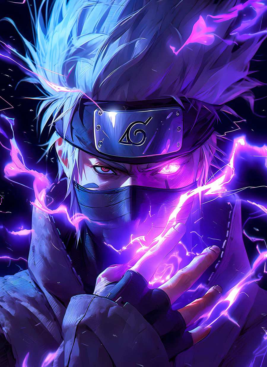 Kakashi Hatake – Chidori - kakashi charging a chidori, violet lightning round his hand, on a metal wall art plate