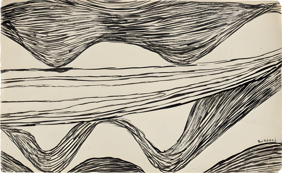 Line Hills - fine horizontal lines rising and falling like hills across cream, on a metal wall art plate