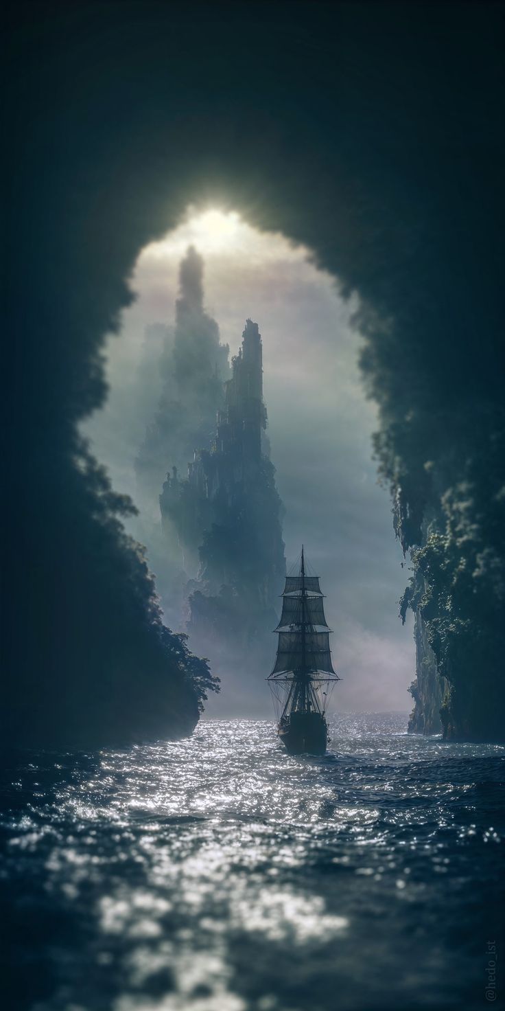 Voyage to the Mistbound Spire - Fantasy metal wall art plate