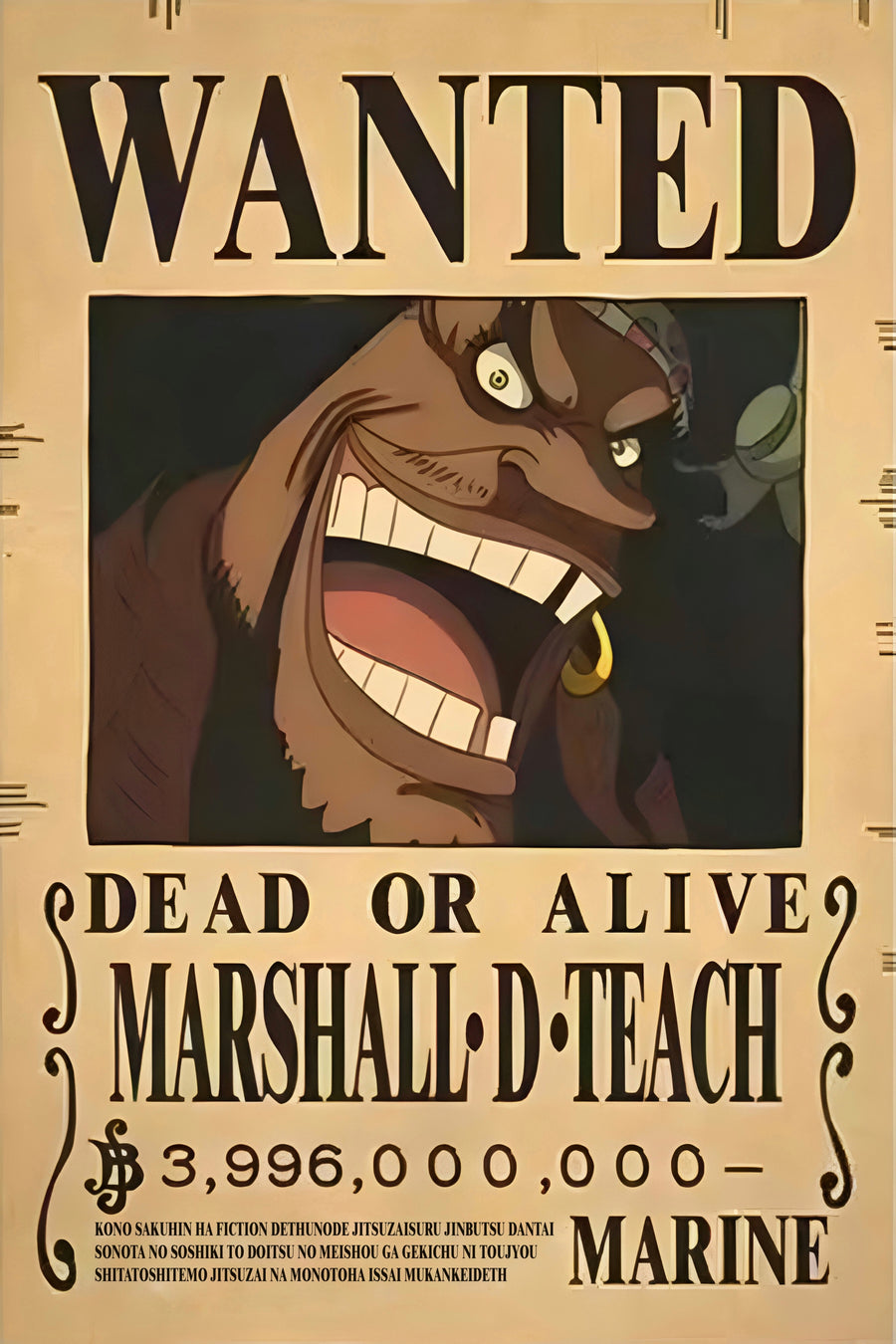 Marshall D. Teach – Bounty Poster - a bounty poster for Marshall D, on a metal wall art plate