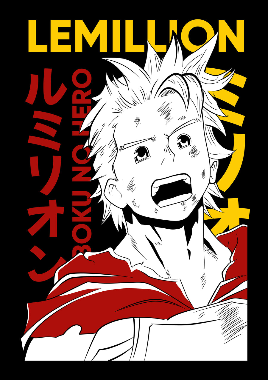 Mirio Togata – In Red - lemillion shouting, drawn in bold red and white, on a metal wall art plate