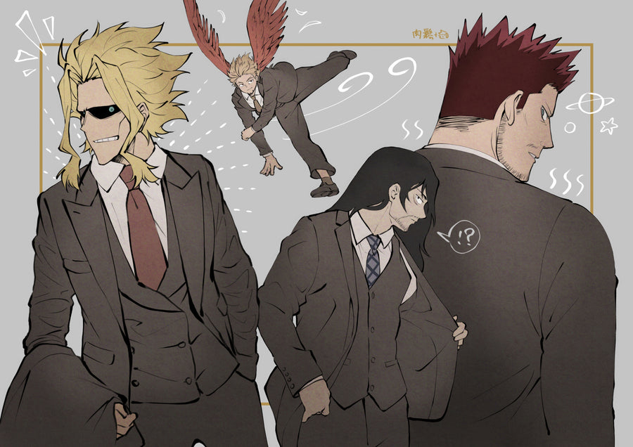 Modern Dress – In Suits - characters redrawn in suits, loose and comic, on a metal wall art plate