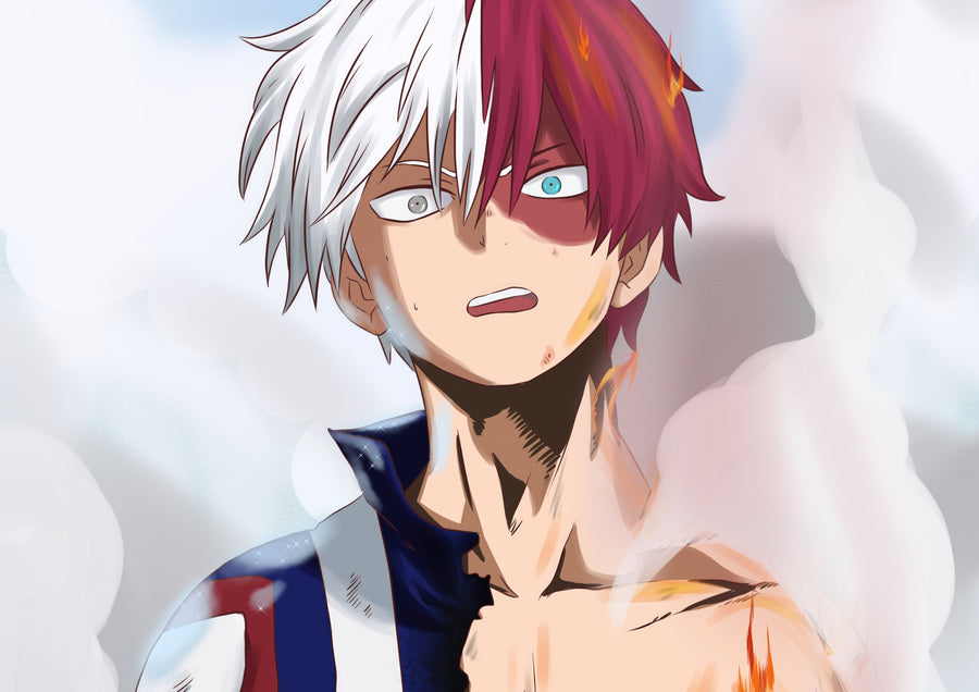 Shoto Todoroki – Portrait - todoroki in soft light, the burn scar catching the eye, on a metal wall art plate