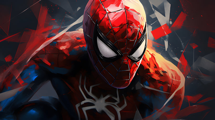 Spider-Man – Shattered Frame - the mask and shoulders with the background breaking into shards, on a metal wall art plate