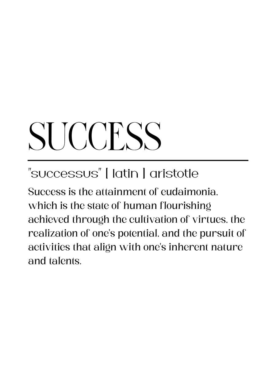 Success – Definition - sUCCESS, set out as a dictionary entry: "successus" | latin | aristotle, on a metal wall art plate