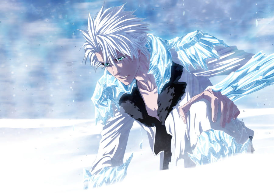 Toshiro Hitsugaya – In Snow - hitsugaya kneeling in deep snow, breath showing, on a metal wall art plate