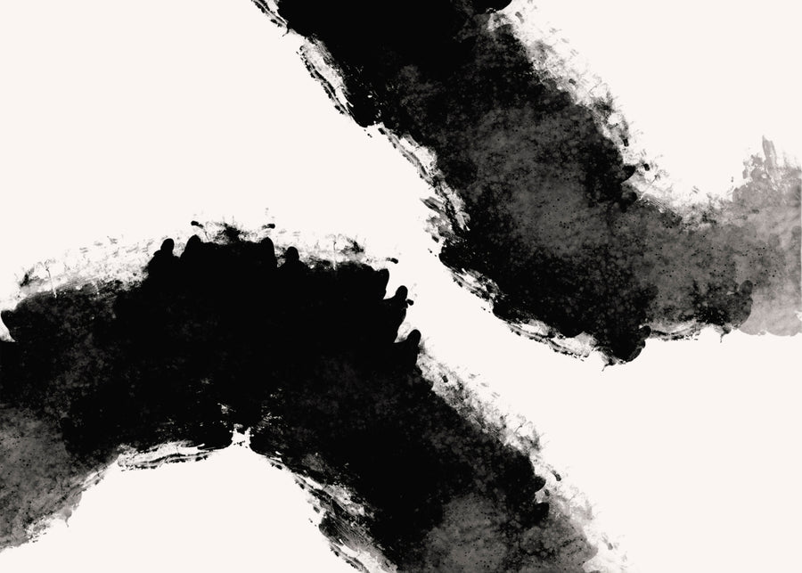 Two Arcs - two black brush arcs passing each other, dry at the edges where the brush ran out, on a metal wall art plate