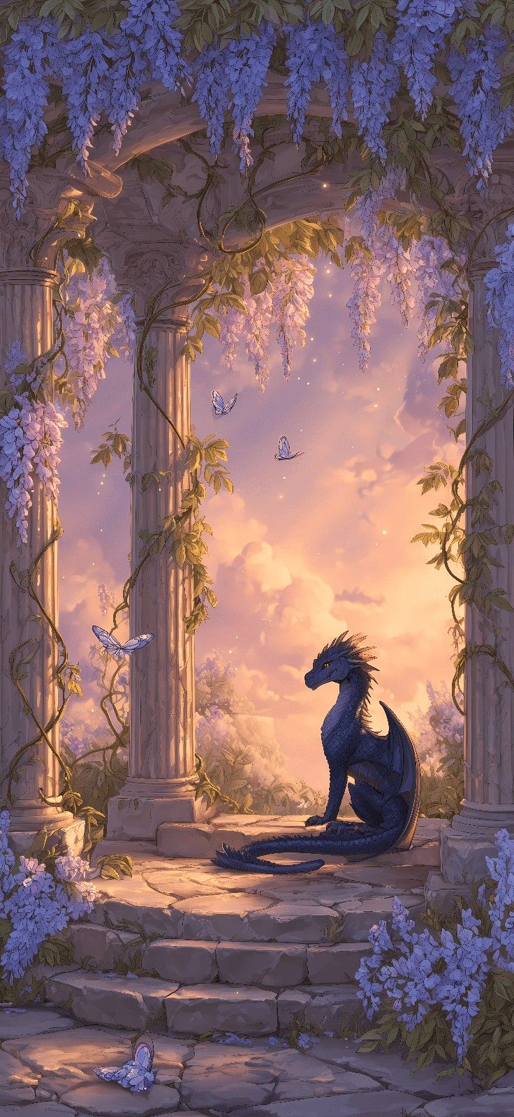 Wisteria Dragon - Fantasy metal wall art plate