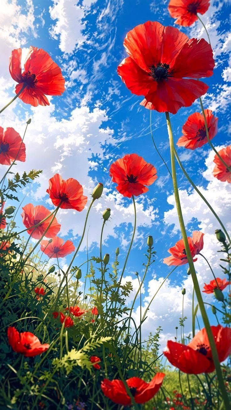 Poppies Beneath the Blue - Animals/Nature metal wall art plate