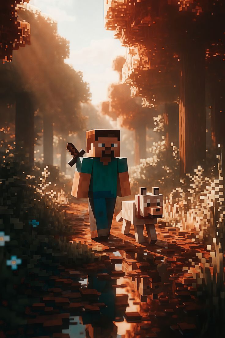 Minecraft – Steve and Wolf - Gaming metal wall art plate