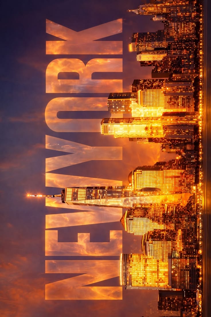New York in Golden Light - World metal wall art plate