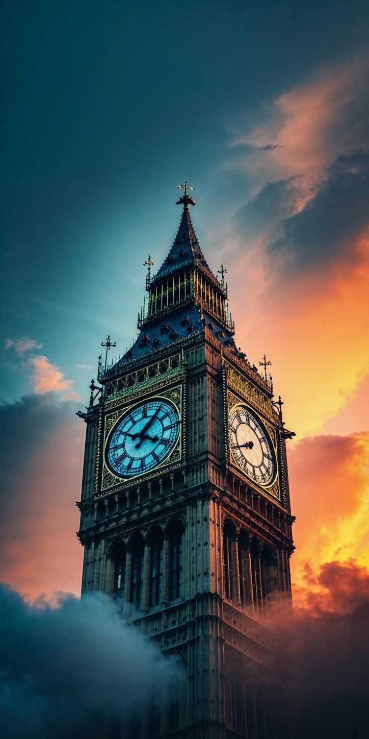 Big Ben Through the Clouds - World metal wall art plate
