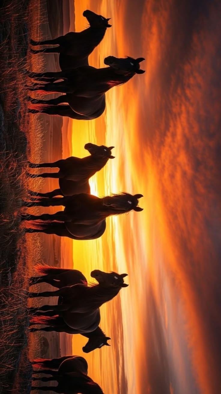 Wild Horses at Sunset - Animals/Nature metal wall art plate