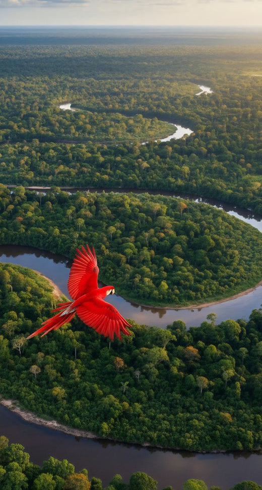 Scarlet Flight Over the Amazon - Animals/Nature metal wall art plate