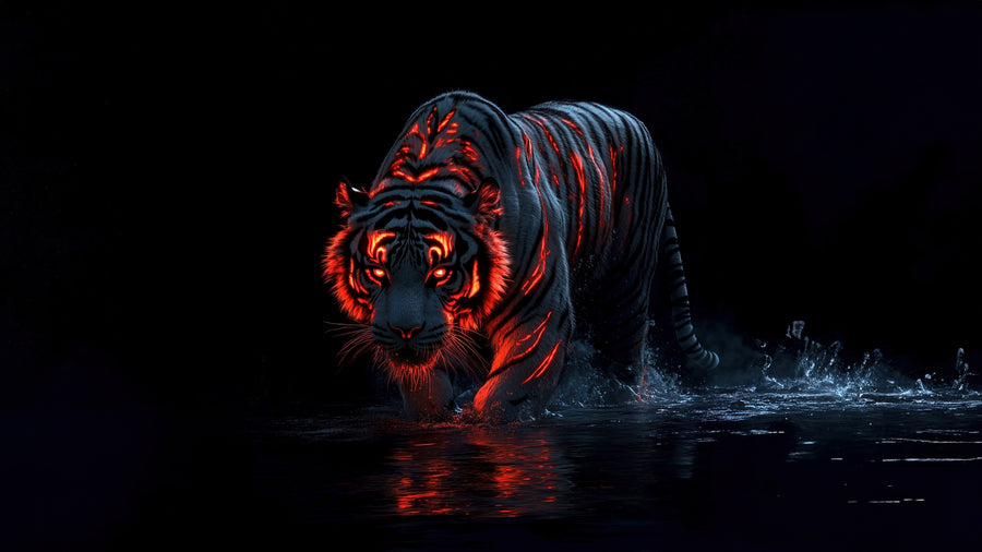 Crimson Tiger – Midnight Waters - Animals/Nature metal wall art plate