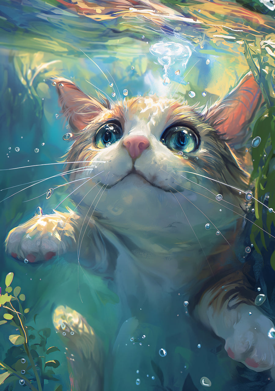 Underwater Cat – Aquatic Wonder - Animals/Nature metal wall art plate