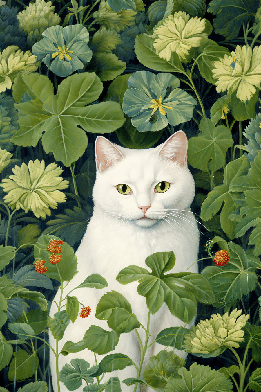 Garden White Cat - Animals/Nature metal wall art plate
