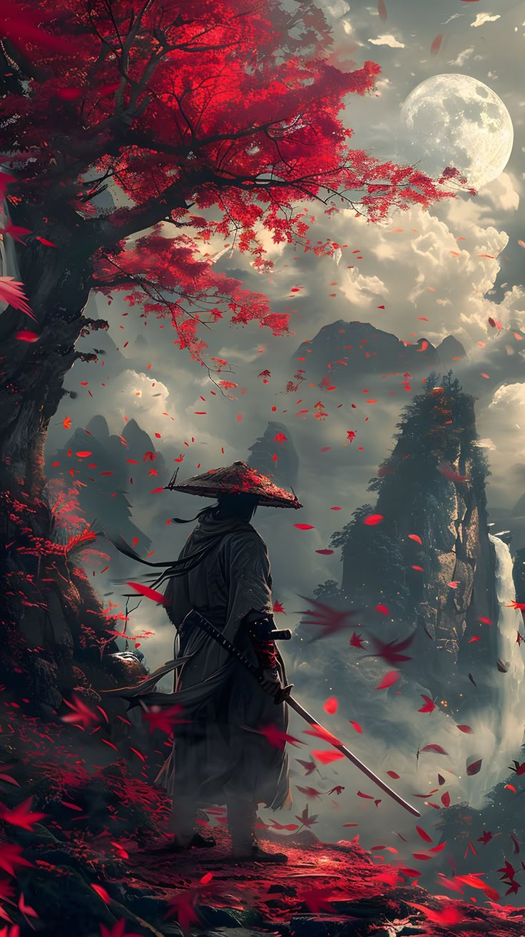 Crimson Moon Wanderer - Fantasy metal wall art plate