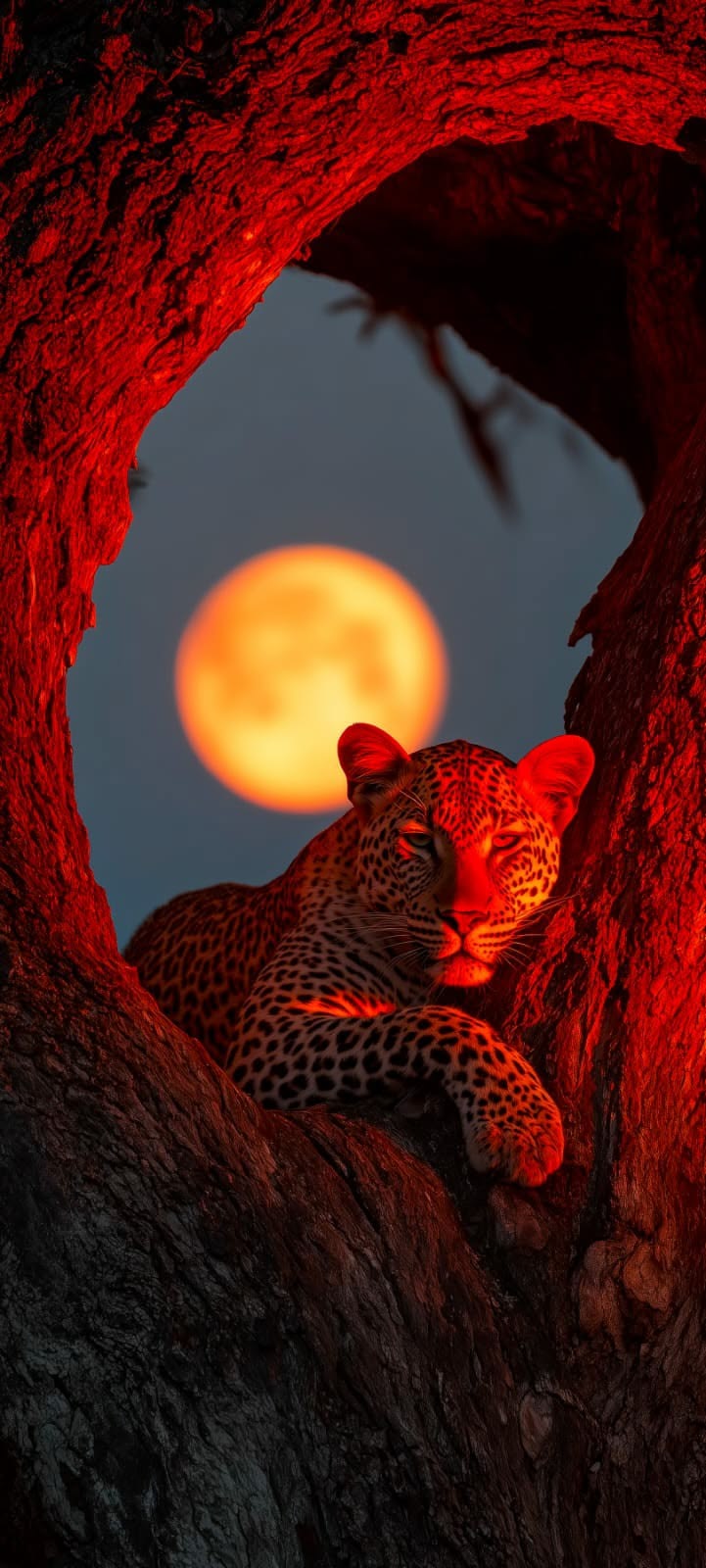 Leopard Beneath the Blood Moon - Animals/Nature metal wall art plate