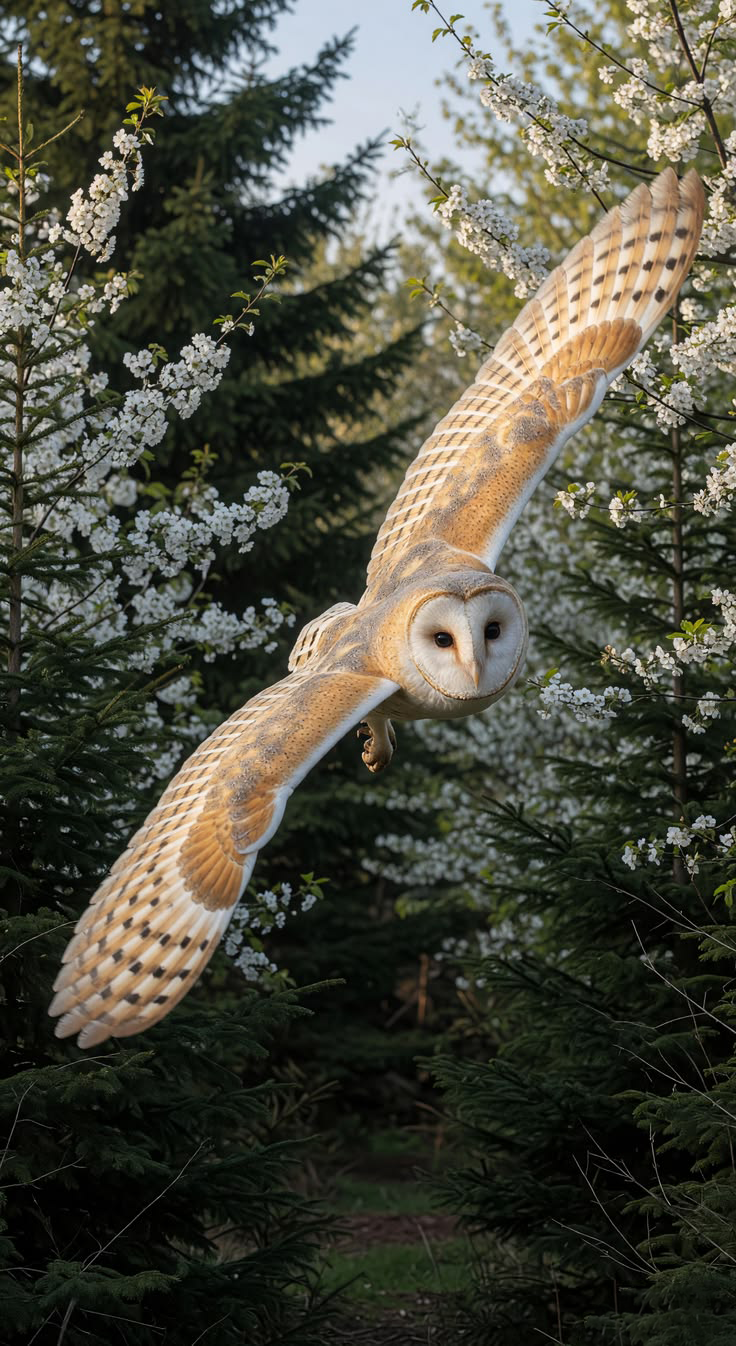 Barn Owl Through Blossom - Animals/Nature metal wall art plate