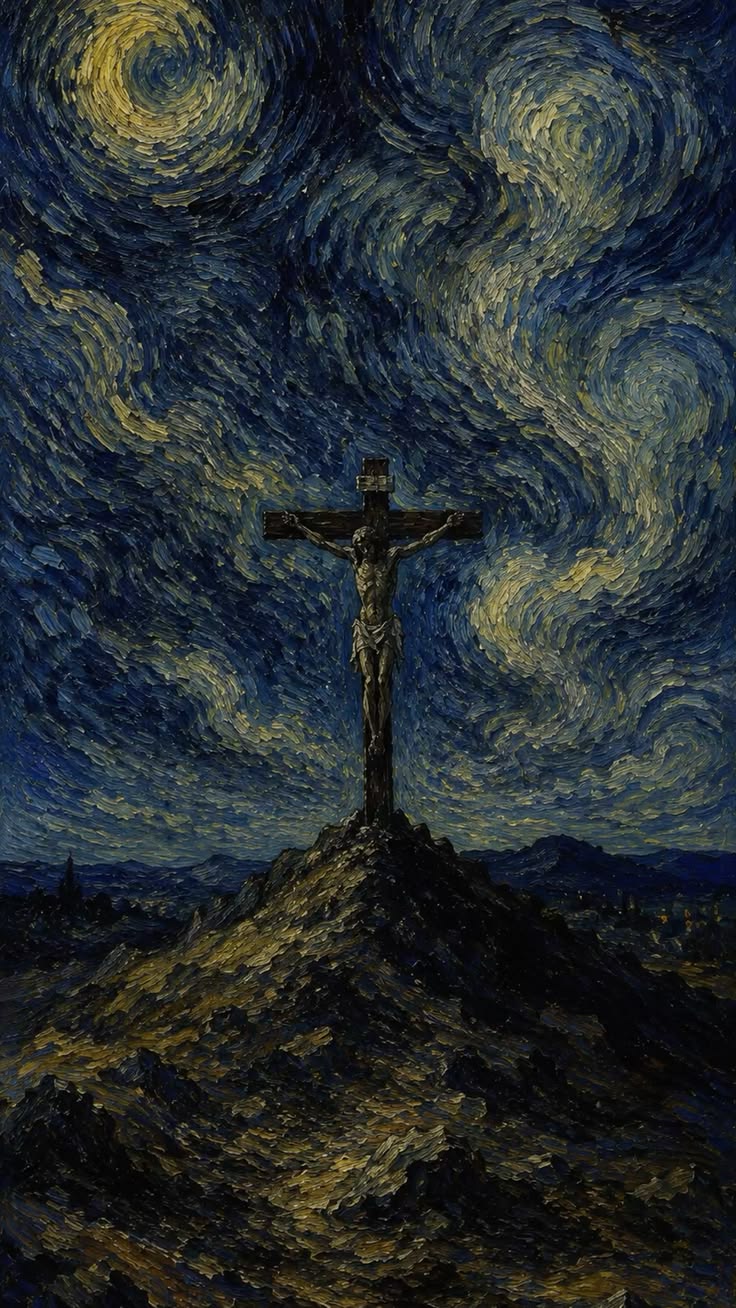 Calvary Beneath the Stars - Christianity metal wall art plate