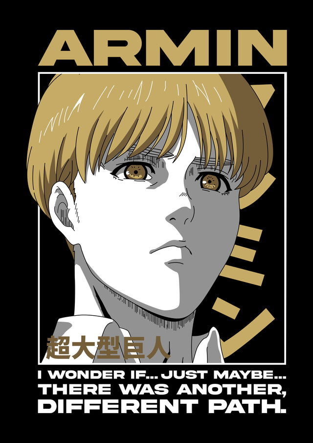 Armin Arlert – Portrait - armin in flat colour, captioned about another, different path, on a metal wall art plate