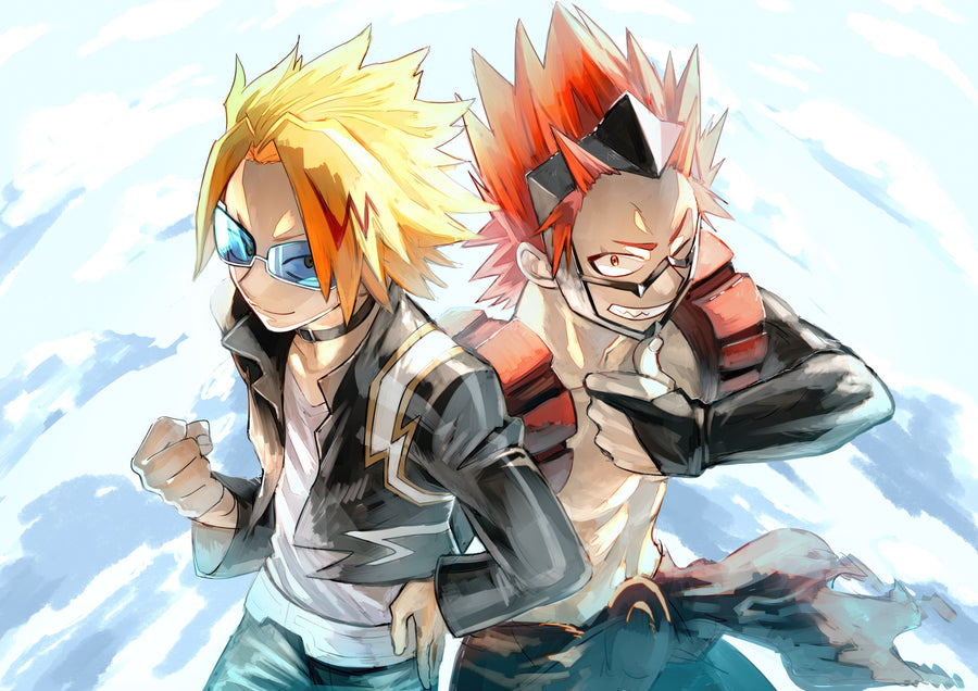 Bakugo and Kirishima – In Motion - bakugo and Kirishima charging forward together, on a metal wall art plate