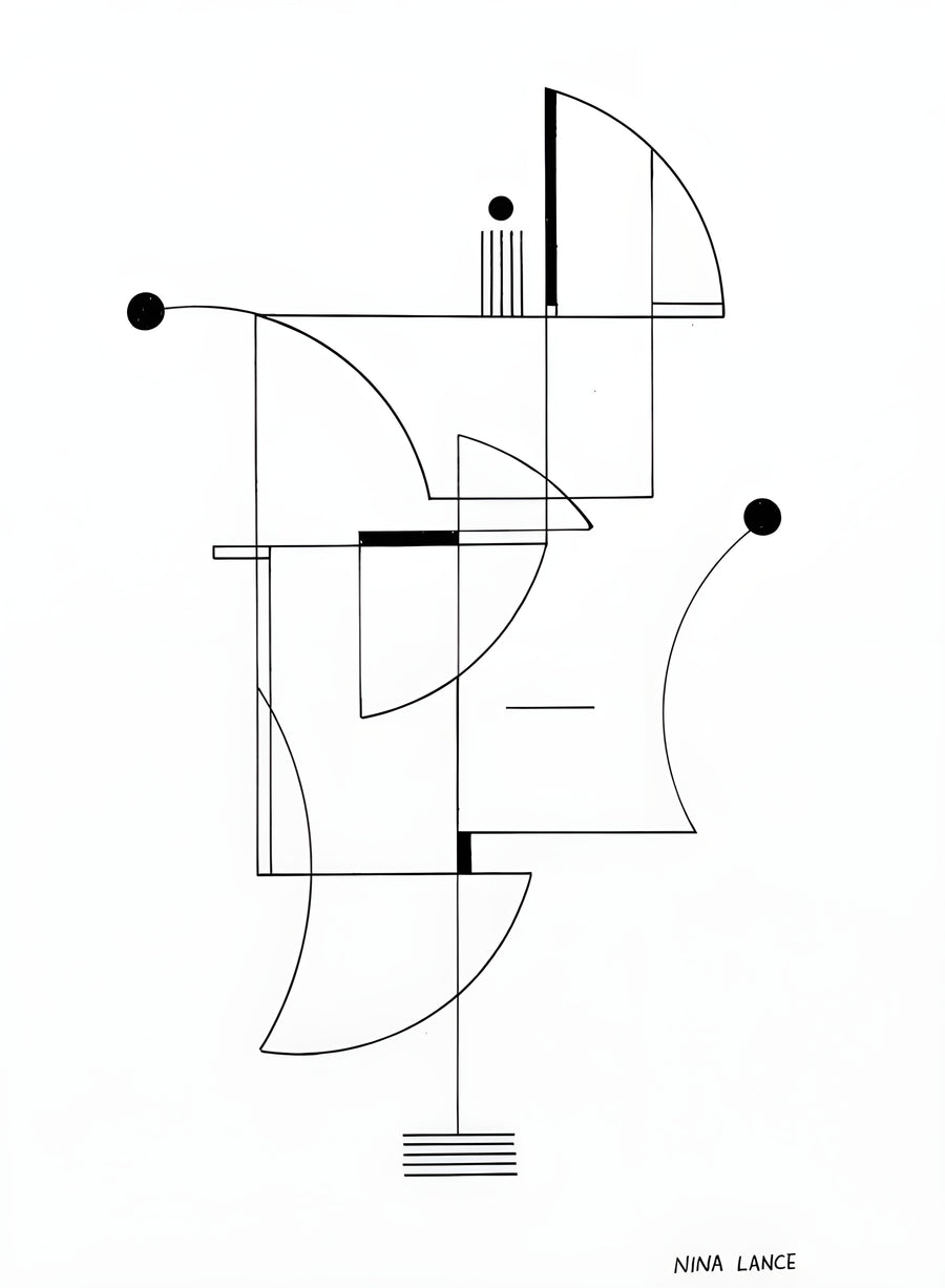 Bauhaus Study - circles, arcs and ruled lines in a spare geometric study, on a metal wall art plate
