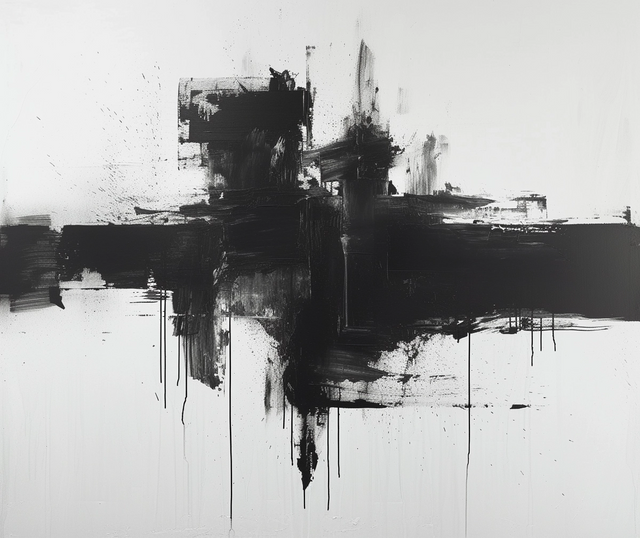 Black Cross - a broad black cross of brushwork over white, drips running from the join, on a metal wall art plate