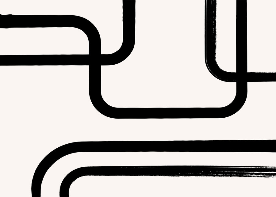 Black Line Rhythm - thick black lines bend and intersect across a warm off-white background, creating a confident architectural rhythm