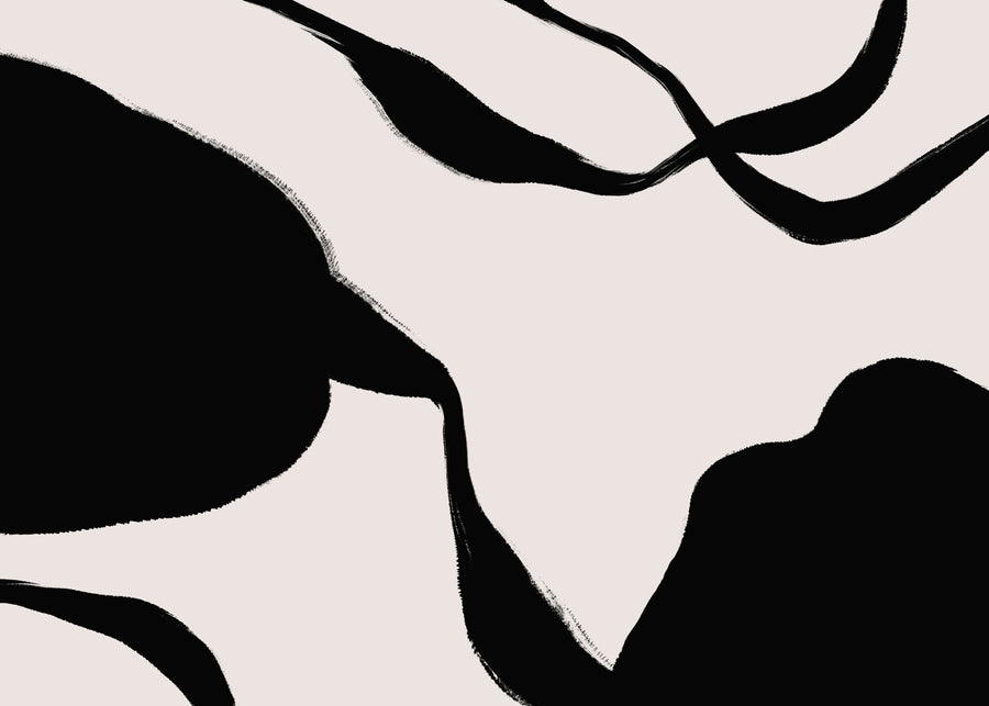 Blush Shapes - heavy black organic shapes cutting across a blush ground, on a metal wall art plate