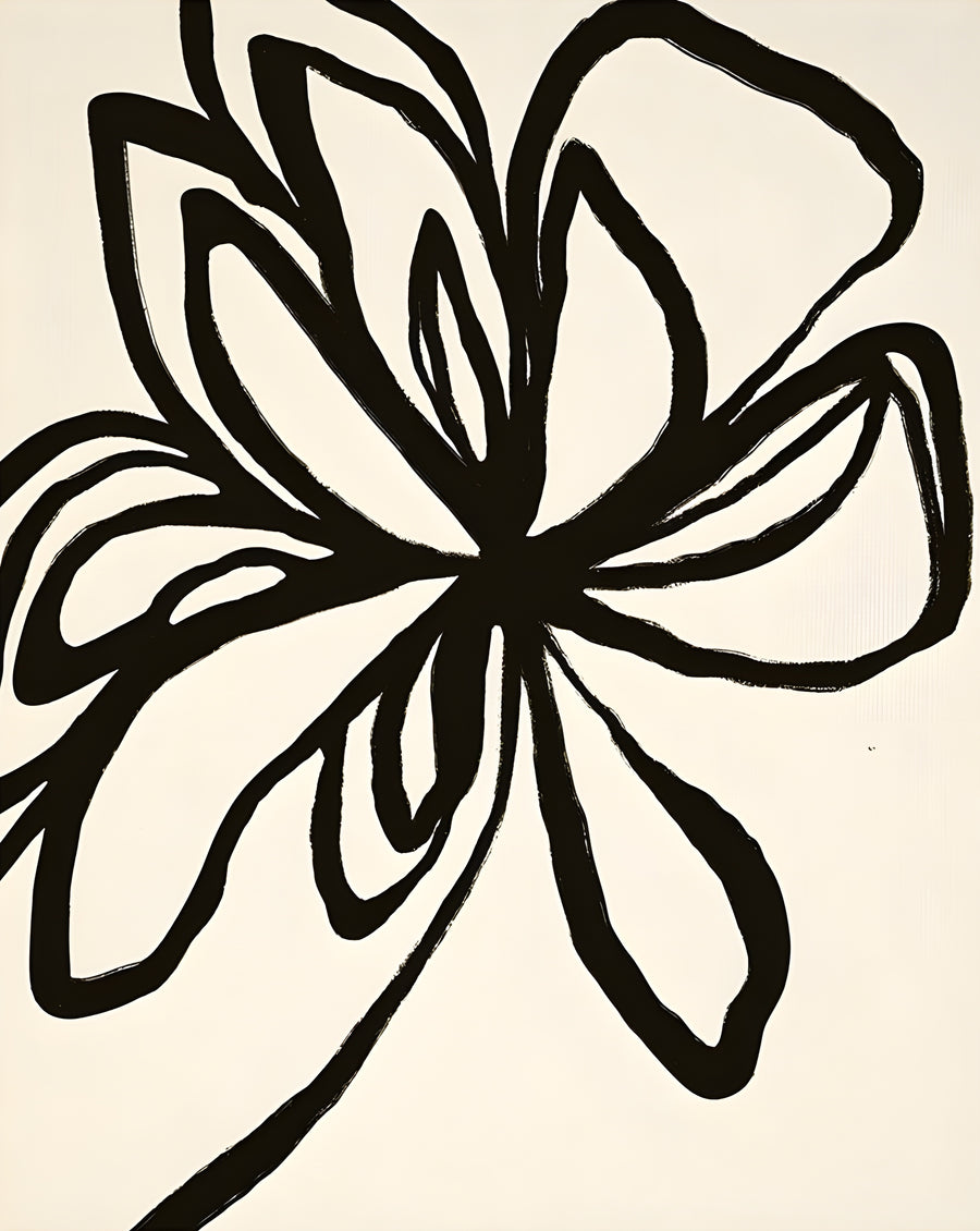 Brush Flower - one flower drawn in a few looping brushstrokes, filling the whole sheet, on a metal wall art plate