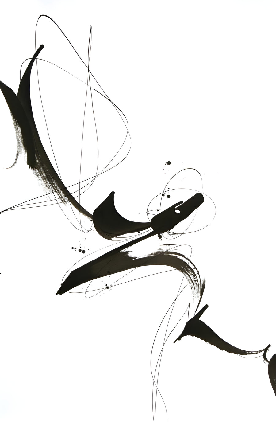 Calligraphic - a single calligraphic gesture with loops trailing off it, dry at the ends, on a metal wall art plate
